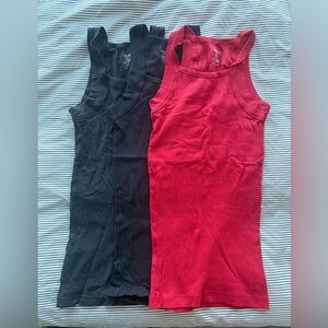 2xist Black and Red Ribbed Tank Tops - 3 pack